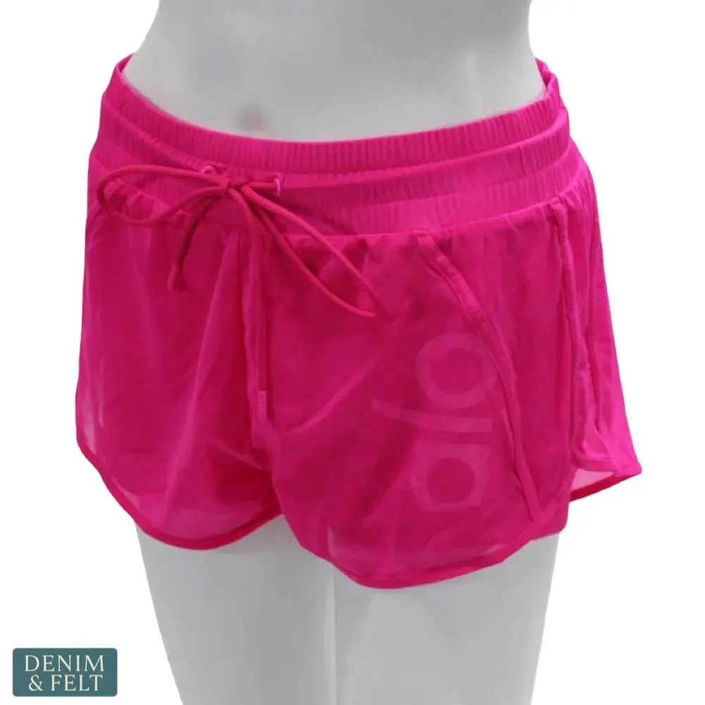ALO Ambience Neon Pink Mesh Running Shorts Large Lined Drawstring Active‎ Gym